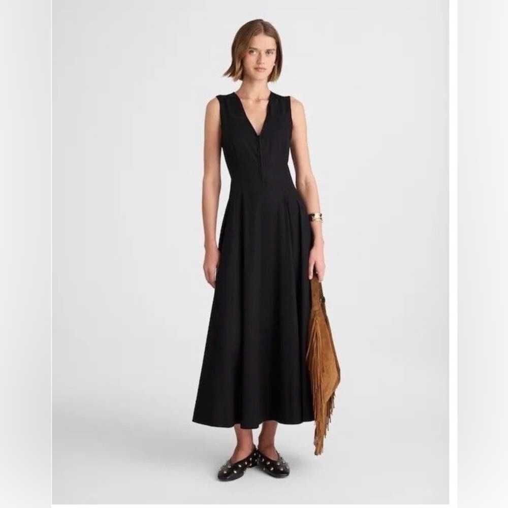 NWT Madewell Black Sleeveless Poplin V‑Neck Maxi Dress Size 4